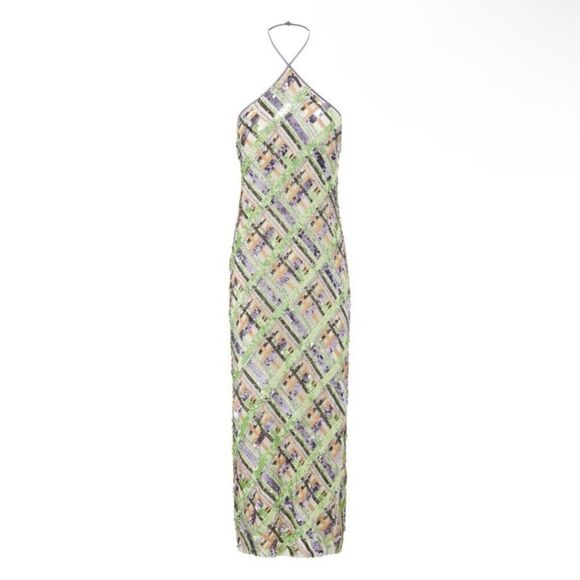 Veronica Beard NWT Cherie Dress Sequin Midi Halter In Violet Multi Size 2 - Picture 2 of 13